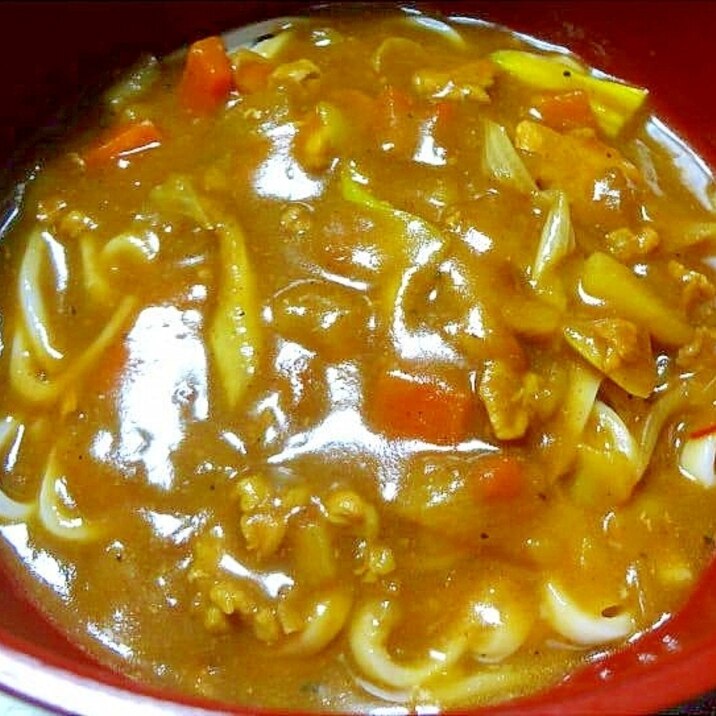 残りカレーと細めのうどん麺でカレーうどん